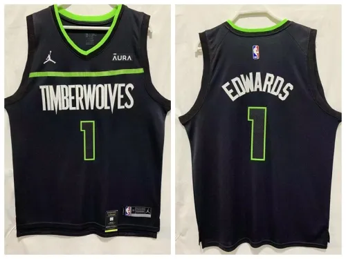 Jordan Minnesota Timberwolv 1 Anthony Edwards Basketball Jersey Black