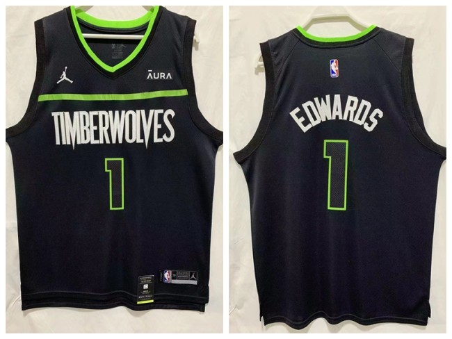 Jordan Minnesota Timberwolv 1 Anthony Edwards Basketball Jersey Black
