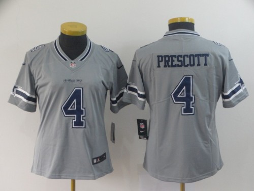Women Dallas Cowboys 4 Dak Prescott Football Jersey Legendary Gray