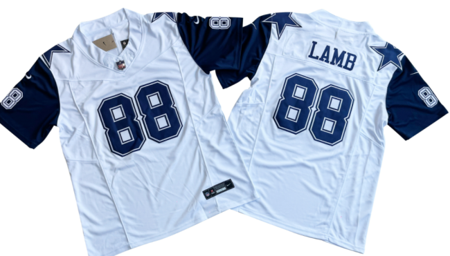 Dallas Cowboys 88 CeeDee Lamb Football Jersey White Three Dynasties