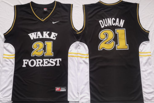 Wake Forest Demon Deacons 21 Tim Duncan College Basketball Jersey Black