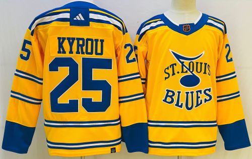 Adidas St. Louis Blues 25 Jordan Kyrou Ice Hockey Jersey Yellow