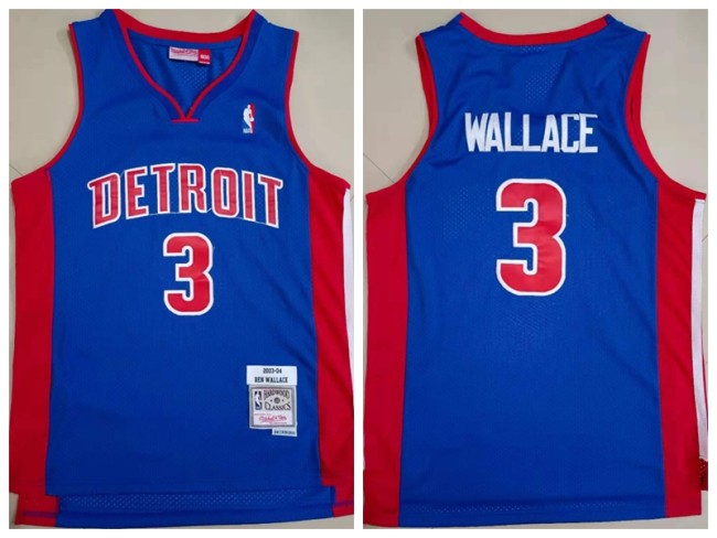 Detroit Pistons 3 Ben Wallace Basketball Jersey Blue Retro
