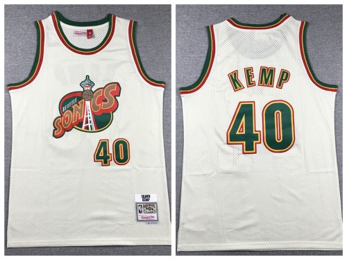 Seattle Super Sonics 40 Shawn Kemp Basketball Jersey Cream Retro