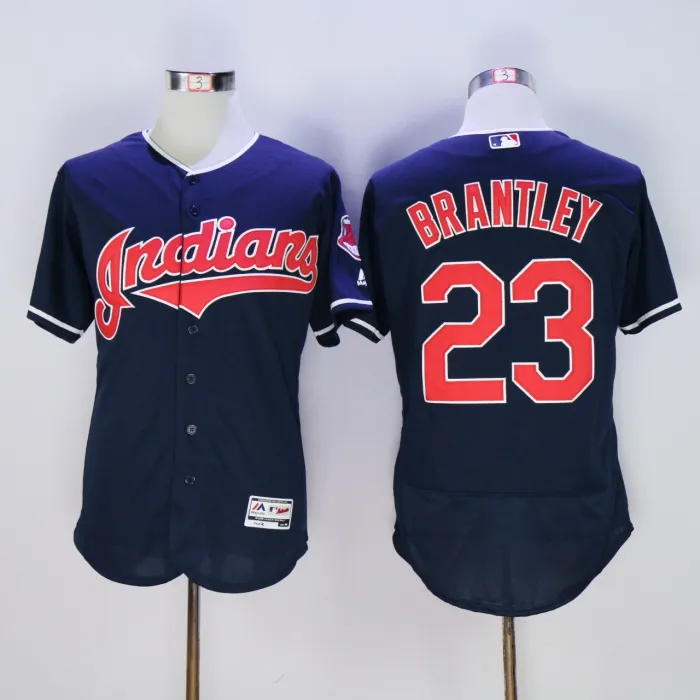 Cleveland indians 23 Michael Brantley Flexbase Baseball Jersey Navy Blue