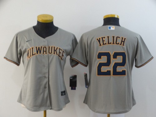 Women Nike Milwaukee Brewers 22 Christian Yelich Baseball Jersey Gray