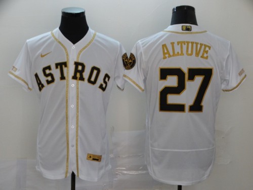 Nike Houston Astros 27 Jose Altuve Flexbase Baseball Jersey White Retro gold character