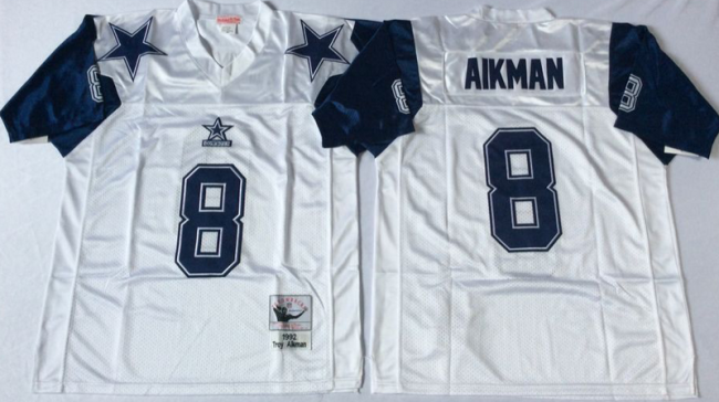 Dallas Cowboys 8 Troy AIikman Football Jersey White Retro