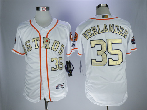 2018 Houston Astros 35 Justin Verlander FlexBase Baseball Jersey White Golden word