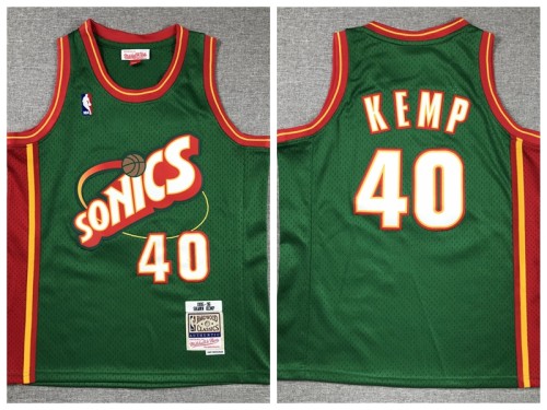 Youth Seattle Super Sonics 40 Shawn Kemp Basketball Jersey Green Retro