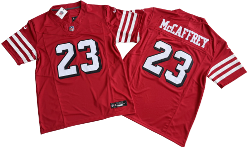 San Francisco 49ers 23 Christian McCaffrey Football Jersey Red Three Dynasties
