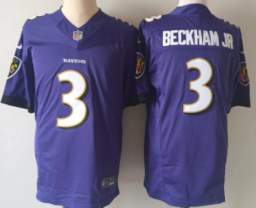 Baltimore Ravens 3 Odell Beckham Jr Football Jersey Purple Three Dynasties