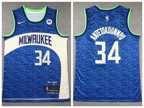 Nike Milwaukee Bucks 34 Giannis Antetokounmpo Basketball Jersey Blue City Edition