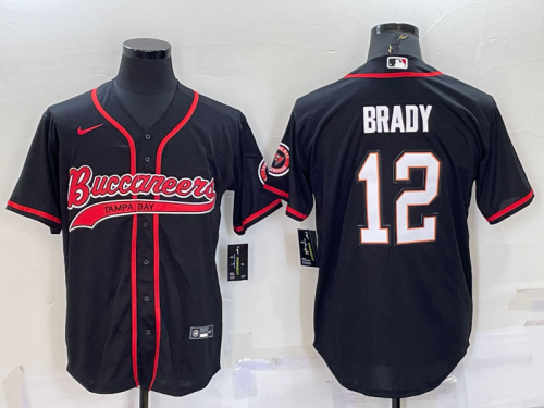 Tampa Bay Buccaneers 12 Tom Brady Baseball Jersey Black