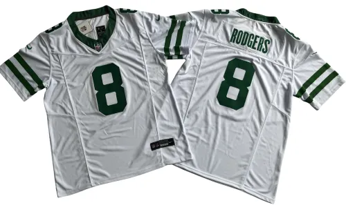 New York Jets 8 Aaron Rodgers Football Jersey White Three Dynasties