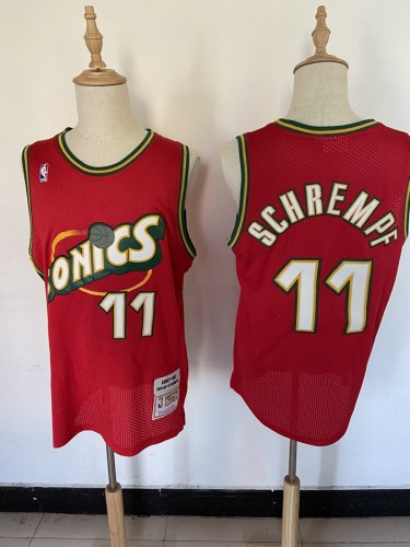 Seattle Super Sonics 11 Detlef Schrempf Basketball Jersey Red Retro