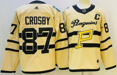 Adidas Pittsburgh Penguins 87 Sidney Crosby Ice Hockey Jersey Beige