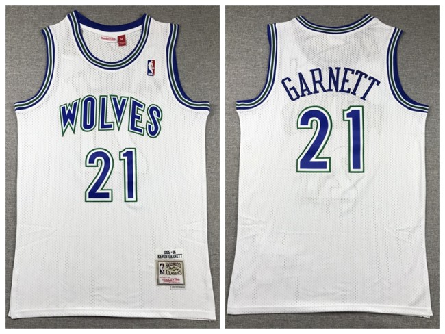 Minnesota Timberwolv 21 Kevin Garnett Basketball Jersey White Retro