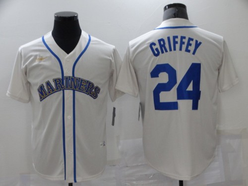 Nike Seattle Mariners 24 Ken Griffey Baseball Jersey Beige Retro