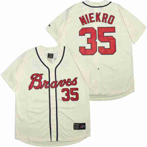 Atlanta Braves 35 Phil Niekro Baseball Jersey Beige
