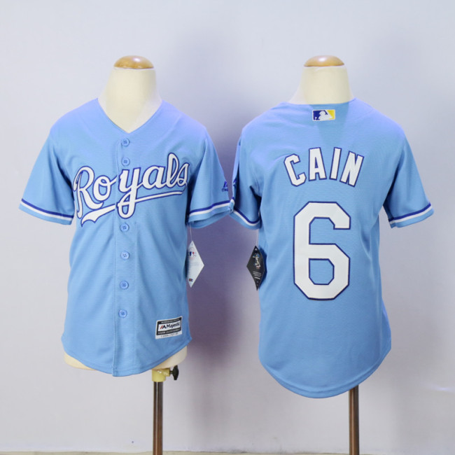Youth Kansas City Royals 6 Lorenzo Cain Baseball Jersey Light Blue
