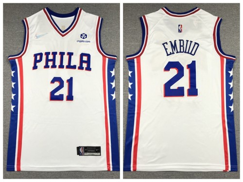 Nike Philadelphia 76ers 21 Joel Embiid Basketball Jersey White 75th Anniversary Edition
