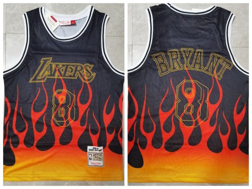 Los Angeles Lakers 8 Kobe Bryant Basketball Jersey Black Flame Retro