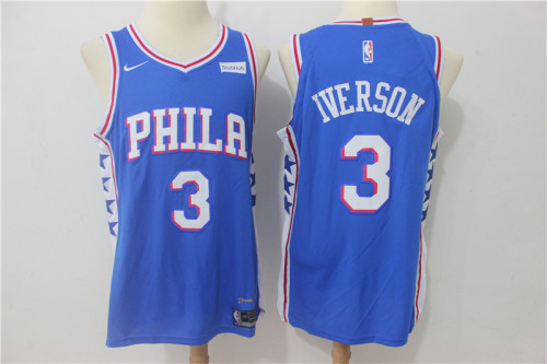 Nike Philadelphia 76ers 3 Allen Iverson Basketball Jersey Blue  Player Edition