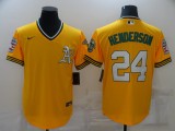 Nike Oakland Athletics 24 Rickey Henderson Baseball Jersey Yellow