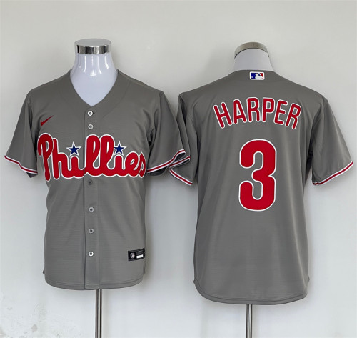 Nike Philadelphia Phillie 3 Bryce Harper Baseball Jersey Gray Fan