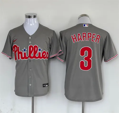 Nike Philadelphia Phillie 3 Bryce Harper Baseball Jersey Gray Fan