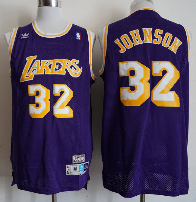 Los Angeles Lakers 32 Magic Johnson Basketball Jersey purple Retro