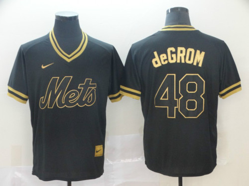 New York Mets 48 Jacob deGrom Baseball Jersey Black gold