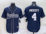 Dallas Cowboys 4 Dak Prescott Baseball Jersey Navy Blue