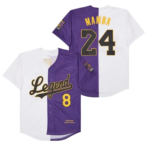 Los Angeles Dodgers 8 And 24 MAMBA Baseball Jersey  White And Purple Split version