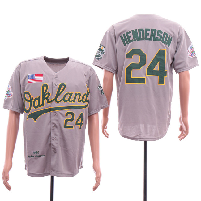 Oakland Athletics 24 Rickey Henderson Baseball Jersey Gray Retro