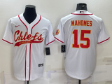 Kansas City Chiefs 15 Patrick Mahomes Baseball Jersey White