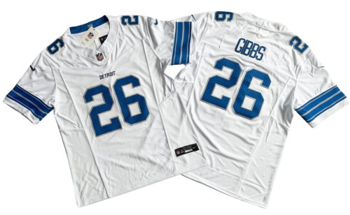 Detroit Lions 26 Jahmyr Gibbs Nike White Vapor F.U.S.E. Limited Jersey