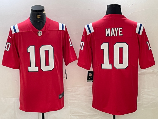 New England Patriots 10 Drake Maye Football Jersey Legend Red