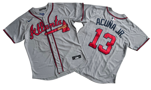 Atlanta Braves 13 Ronald Acuña Jr. Nike Gray Away Limited Player Jersey