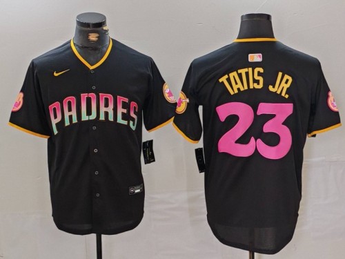 Nike San Diego Padres 23 Fernando Tatis Jr. Baseball Jersey Black gradient co branding