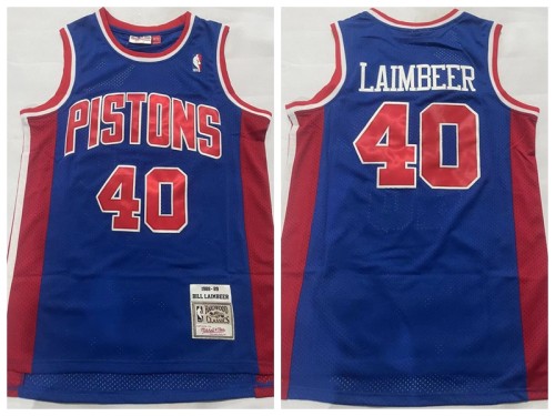 Detroit Pistons 40 Bill Laimbeer Basketball Jersey Blue Retro