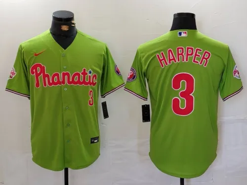 Nike Philadelphia Phillie 3 Bryce Harper Baseball Jersey Green