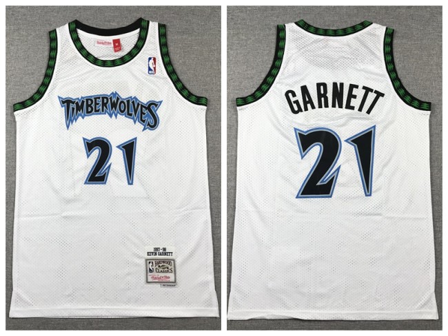 Minnesota Timberwolv 21 Kevin Garnett Basketball Jersey White Retro