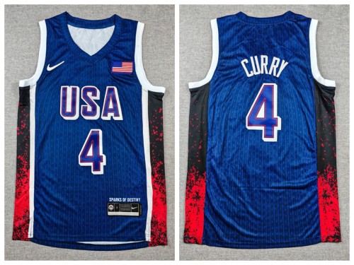 USA 4 Steph Curry Basketball Jersey Deep blue stripes