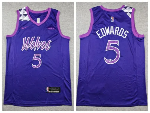 Nike Minnesota Timberwolv 5 Anthony Edwards Basketball Jersey purple