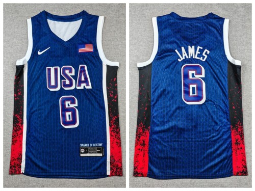 USA 6 LeBron James Basketball Jersey Deep blue stripes