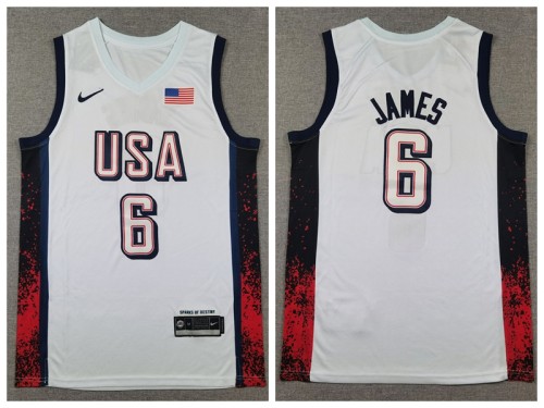 USA 6 LeBron James Basketball Jersey White