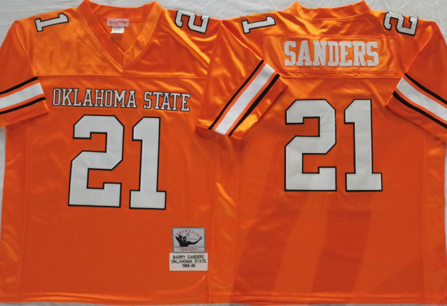 Oklahoma State Cowboys 21 Barry Sanders College Football Jersey Orange