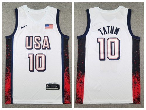 USA 10 Jayson Tatum Basketball Jersey White